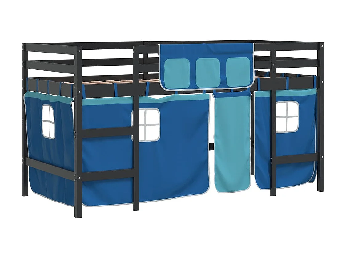 Cama alta p/ criança c/ cortinas 90x200 cm pinho maciço azul