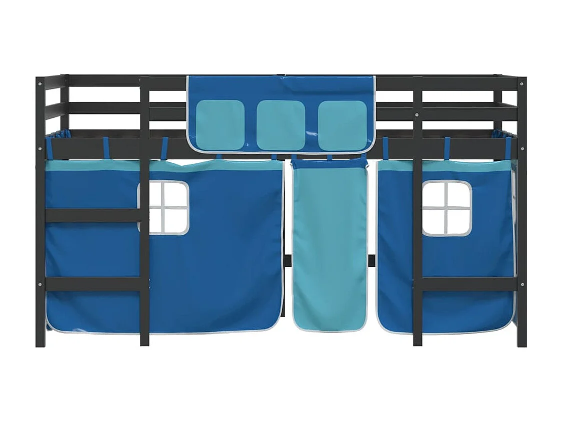 Cama alta p/ criança c/ cortinas 90x200 cm pinho maciço azul