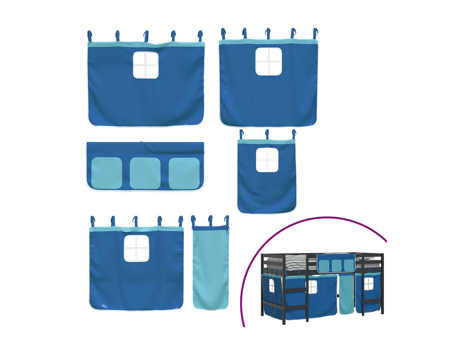 Cama alta p/ criança c/ cortinas 90x200 cm pinho maciço azul