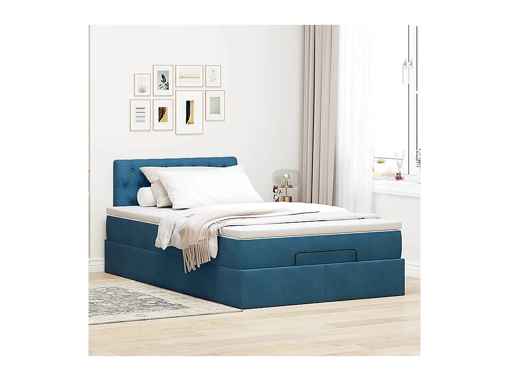 Ottomane Bett mit Matratze & LEDs Dunkelblau 120x190 cm Samt