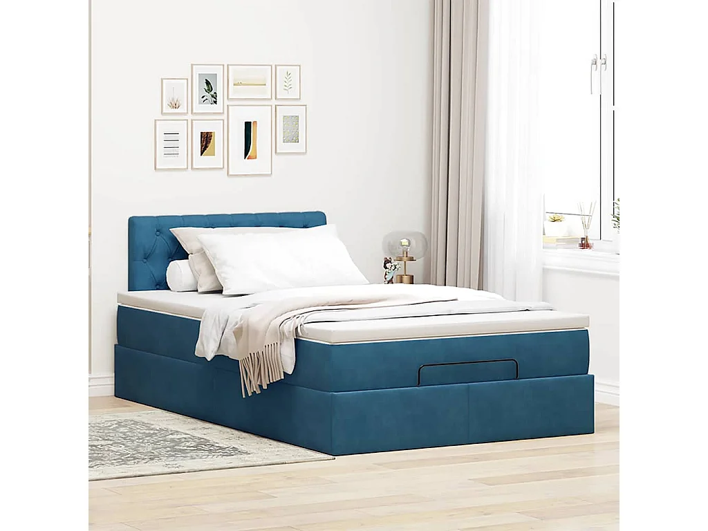 Bed poef met matras en LED's 120x190 cm fluweel donkerblauw