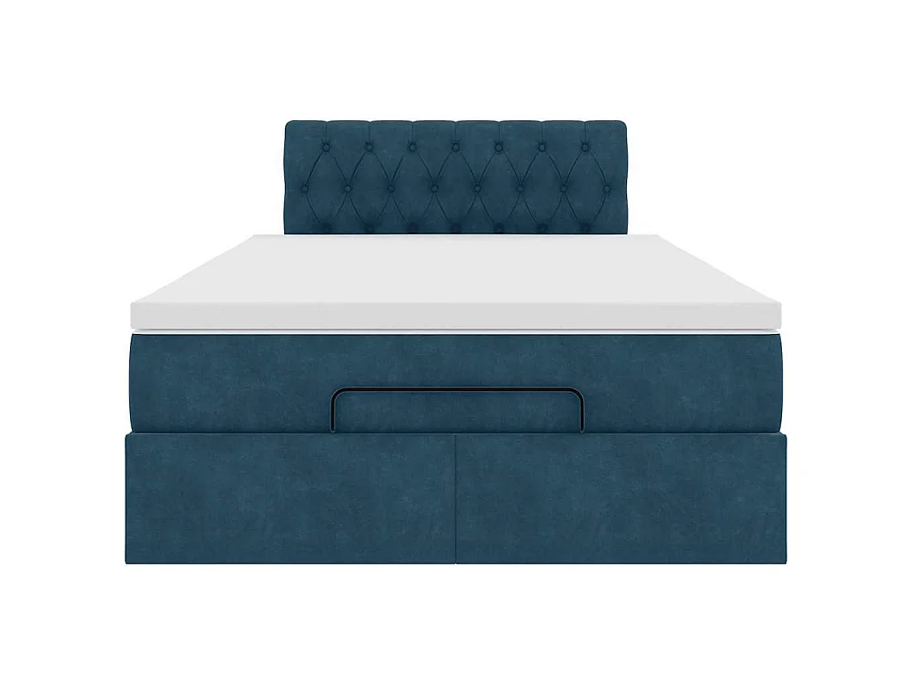 Pouf Letto con Materasso e LED Blu Scuro 120x190cm in Velluto