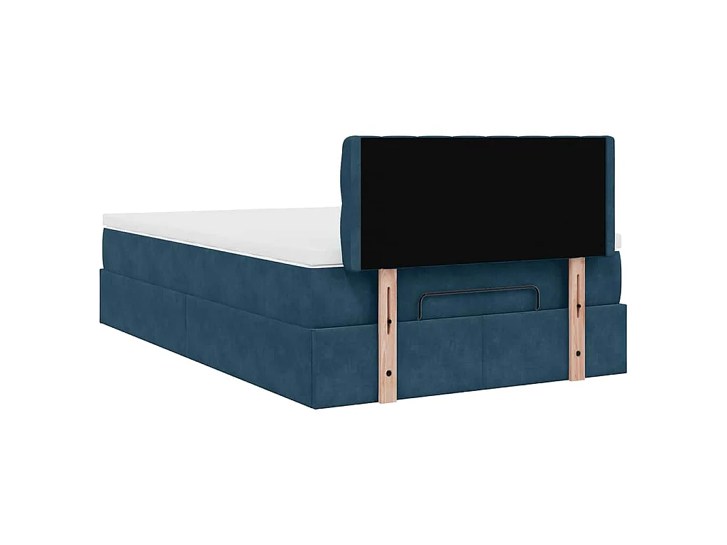 Pouf Letto con Materasso e LED Blu Scuro 120x190cm in Velluto