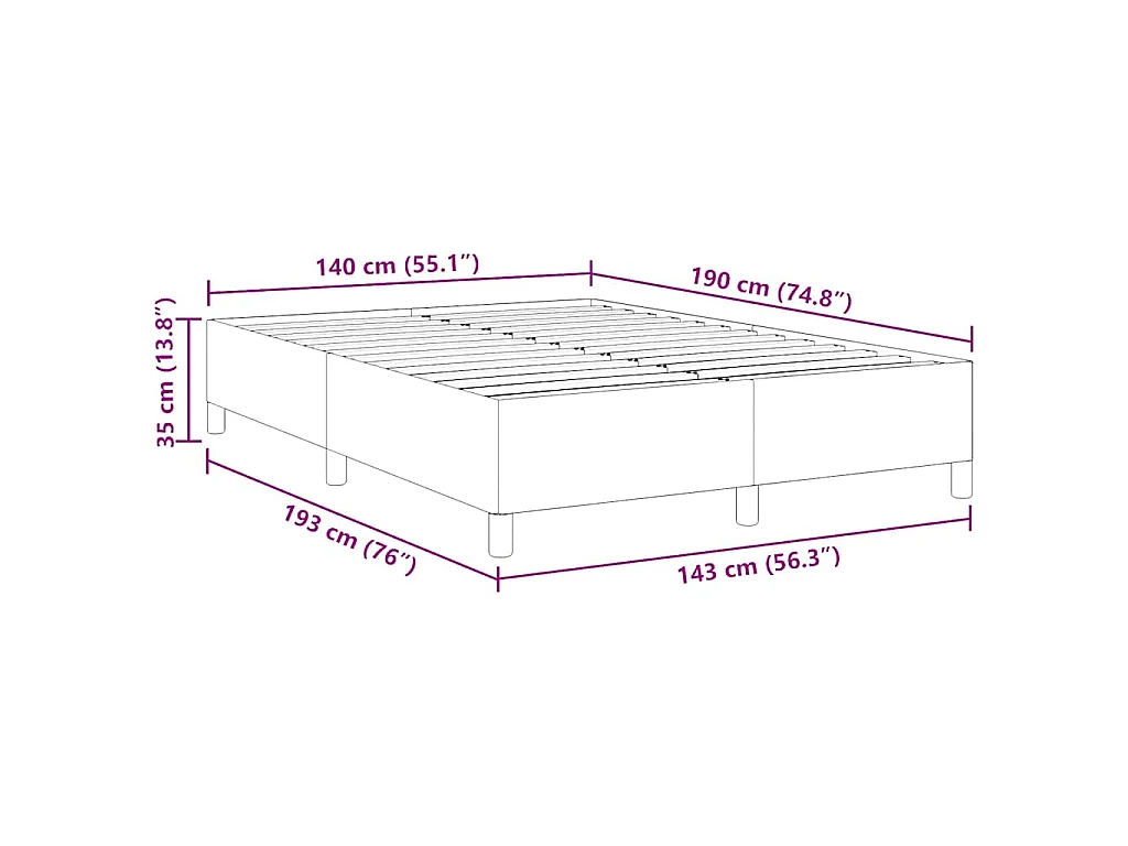 Letto a molle Grigio Chiaro 140 x 190 cm Tessuto in Cords