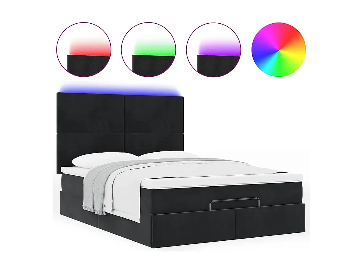 Ottoman-Bett mit Matratzen & LEDs Schwarz 140x190 cm Samt