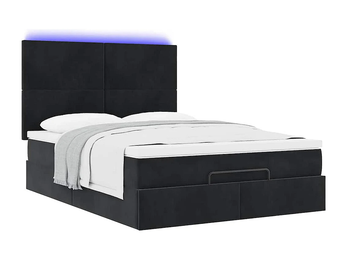 Ottoman-Bett mit Matratzen & LEDs Schwarz 140x190 cm Samt