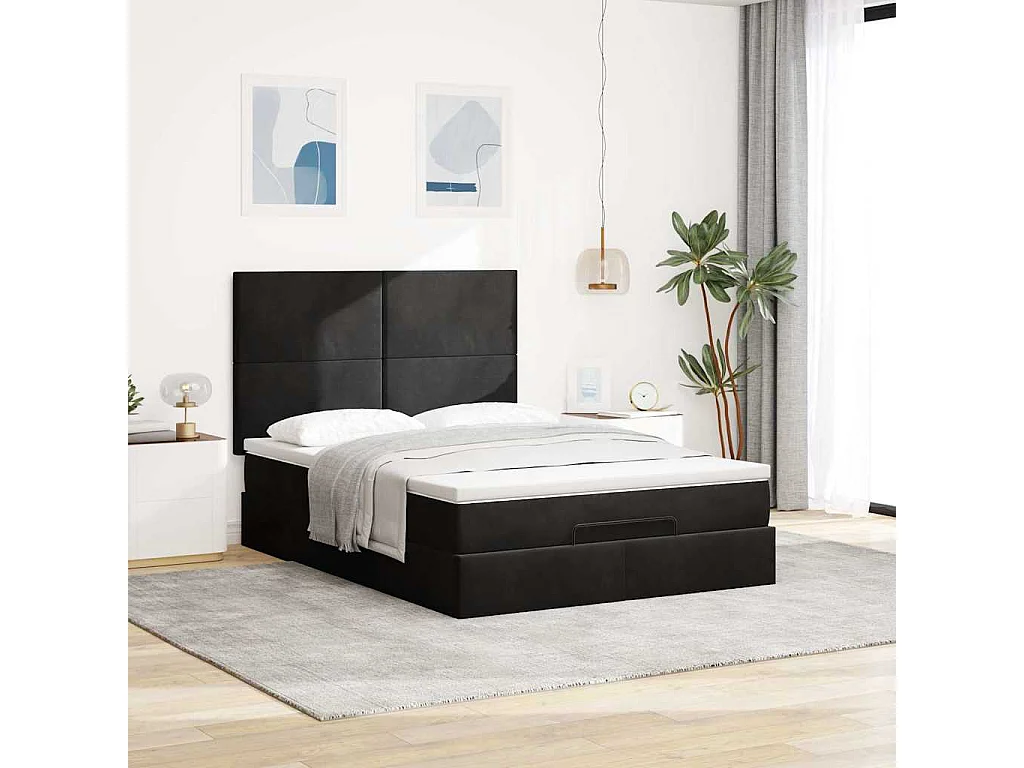 Struttura Letto Pouf con Materassi Nero 140x190 cm in Velluto