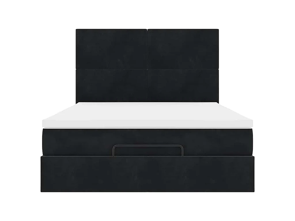 Struttura Letto Pouf con Materassi Nero 140x190 cm in Velluto