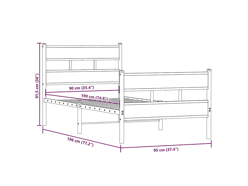 Giroletto senza Materaso in Metallo Rovere Fumo 90x190 cm