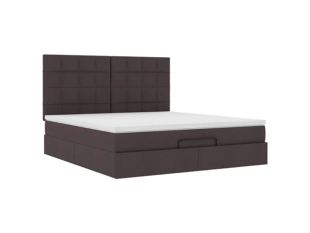 Estrutura de cama otomana com colchão tecido castanho escuro