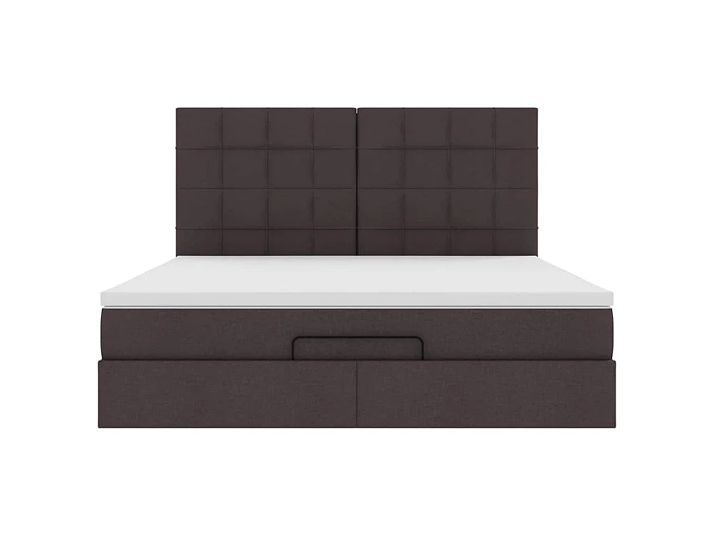 Estrutura de cama otomana com colchão tecido castanho escuro
