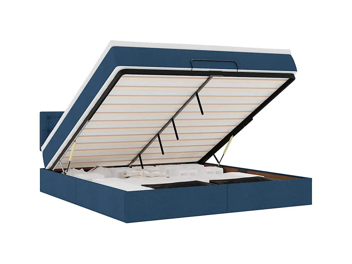 Cadre de lit ottoman avec matelas bleu 160x200 cm tissu
