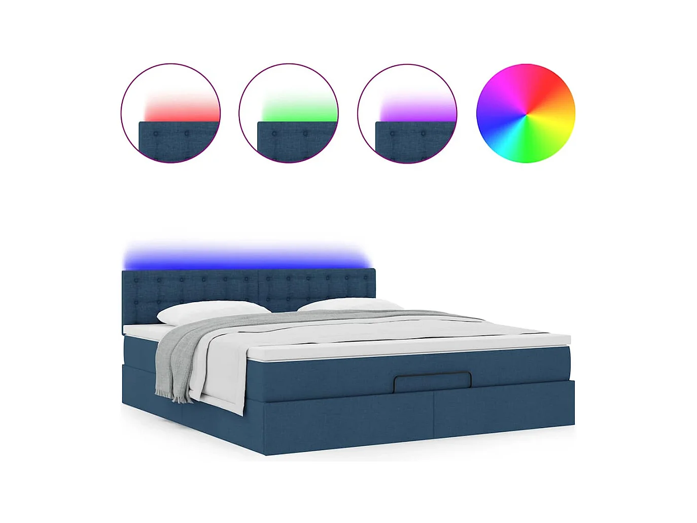 Cadre de lit ottoman avec matelas bleu 160x200 cm tissu