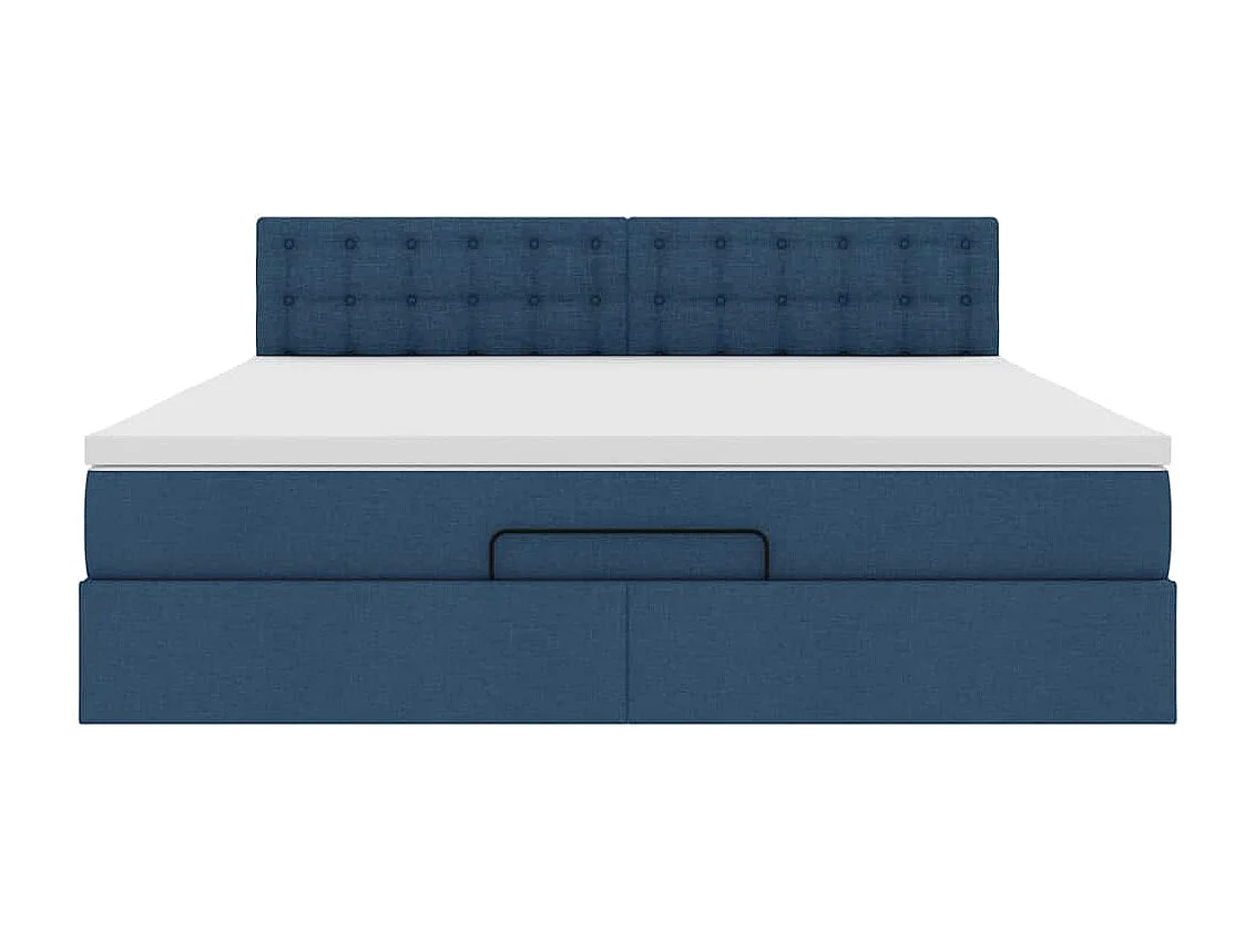 Cadre de lit ottoman avec matelas bleu 160x200 cm tissu