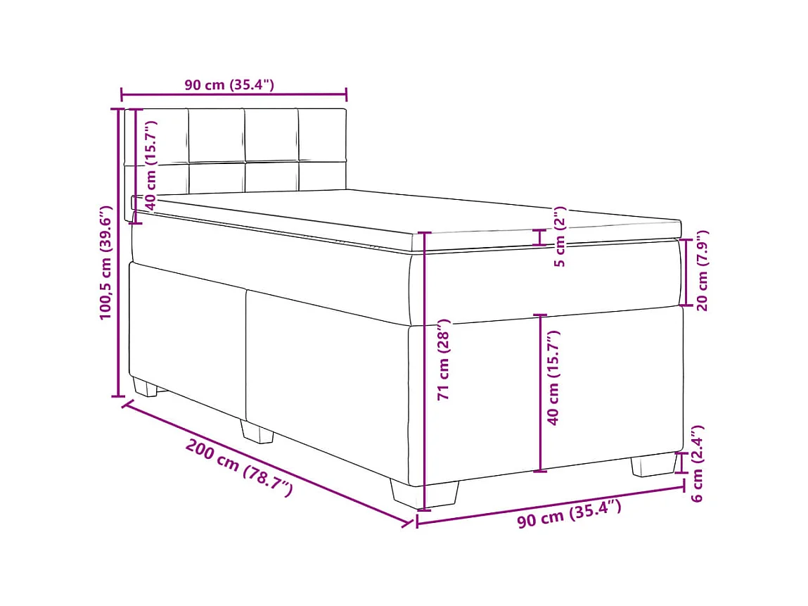 Boxspring met matras stof donkergrijs 90x200 cm