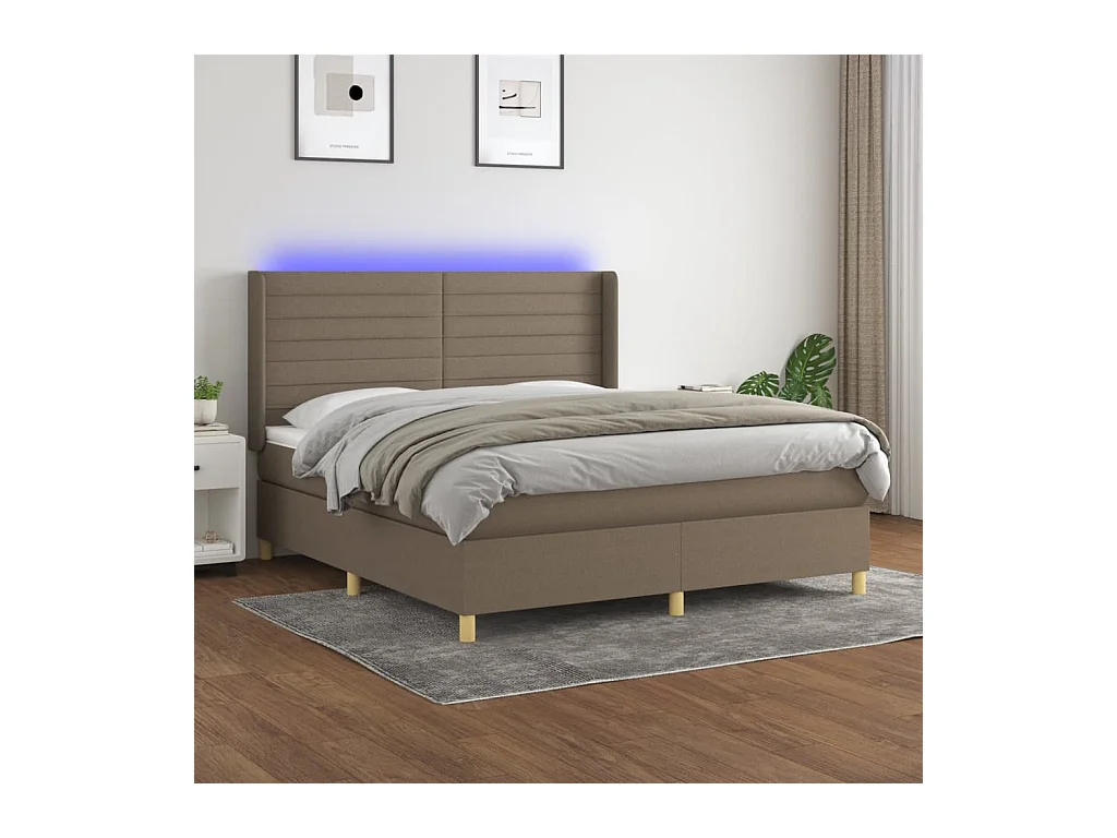 Sommier à lattes de lit matelas et LED Taupe 180x200 cm Tissu