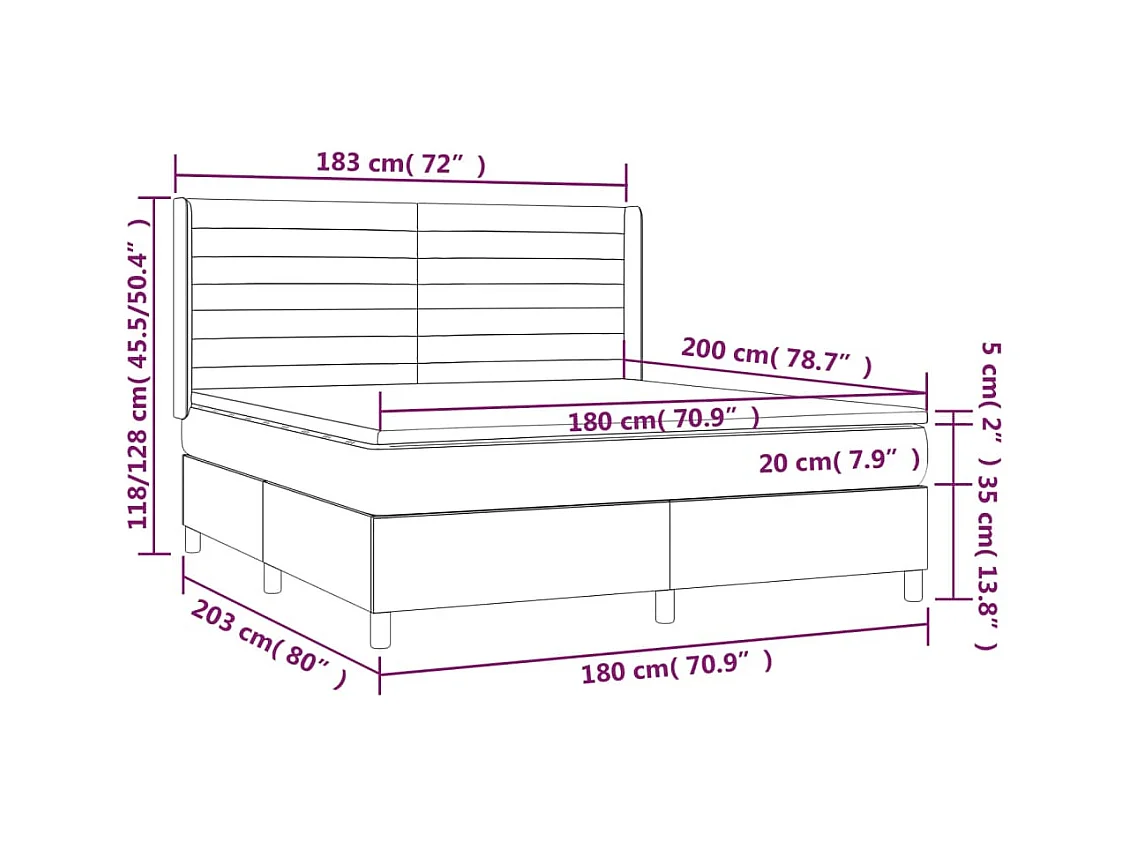 Sommier à lattes de lit matelas et LED Taupe 180x200 cm Tissu