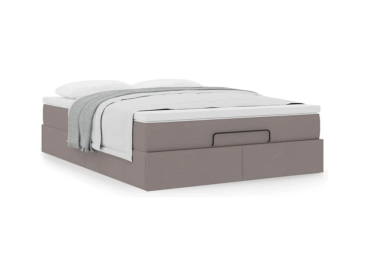 Cadre de lit ottoman avec matelas taupe 140x200 cm tissu