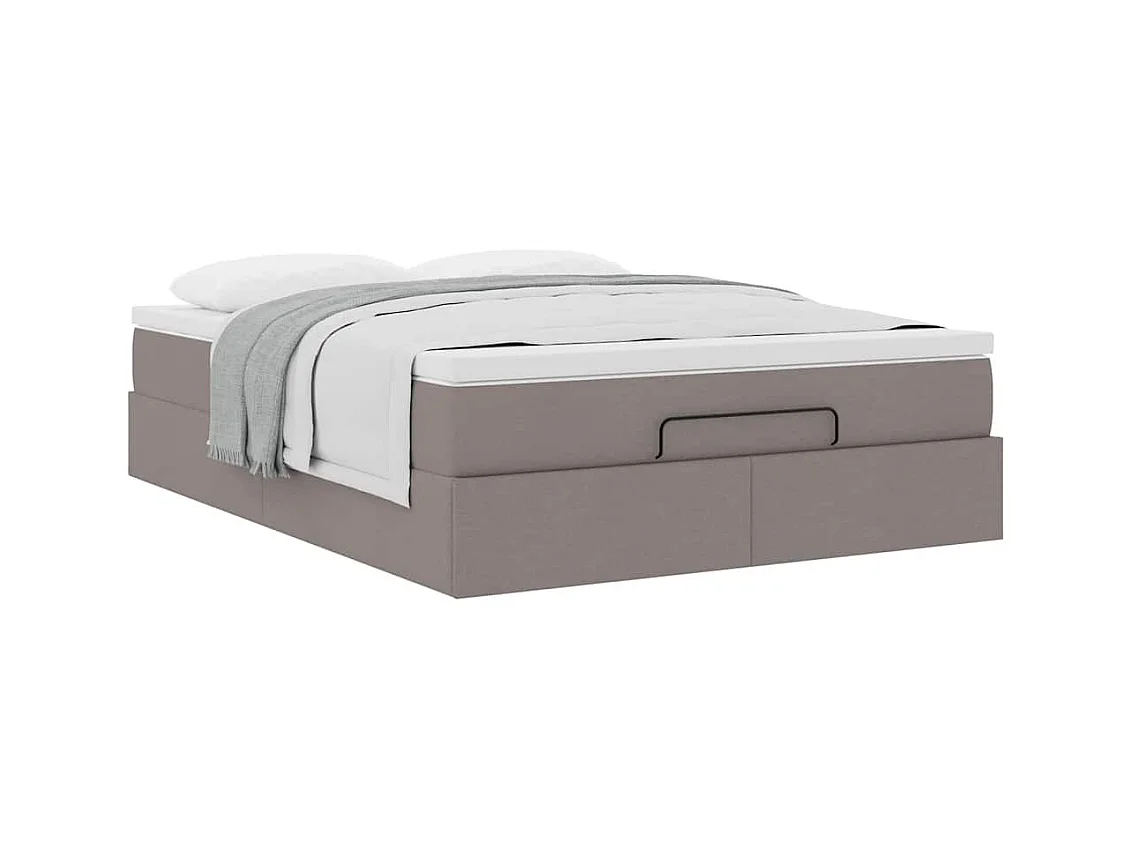 Cadre de lit ottoman avec matelas taupe 140x200 cm tissu