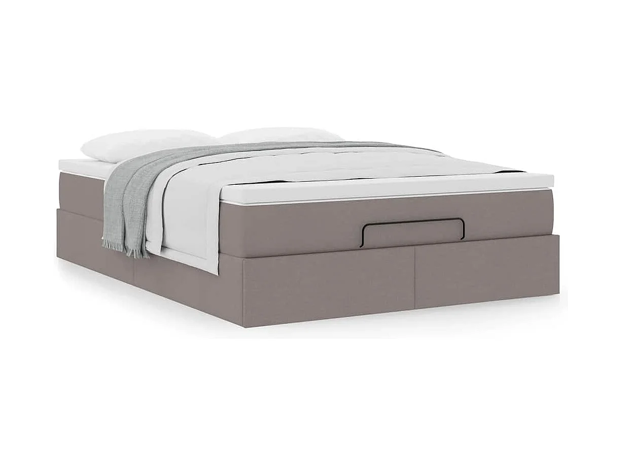 Cadre de lit ottoman avec matelas taupe 140x200 cm tissu