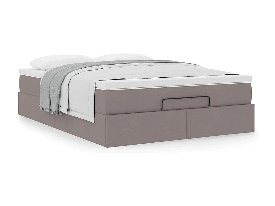 Cadre de lit ottoman avec matelas taupe 140x200 cm tissu