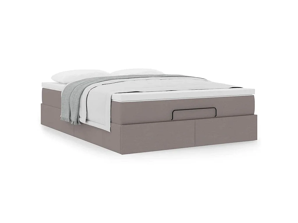 Cadre de lit ottoman avec matelas taupe 140x200 cm tissu