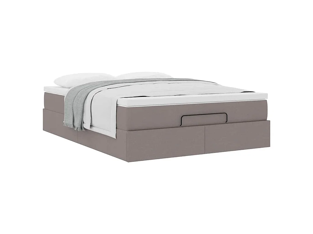 Cadre de lit ottoman avec matelas taupe 140x200 cm tissu