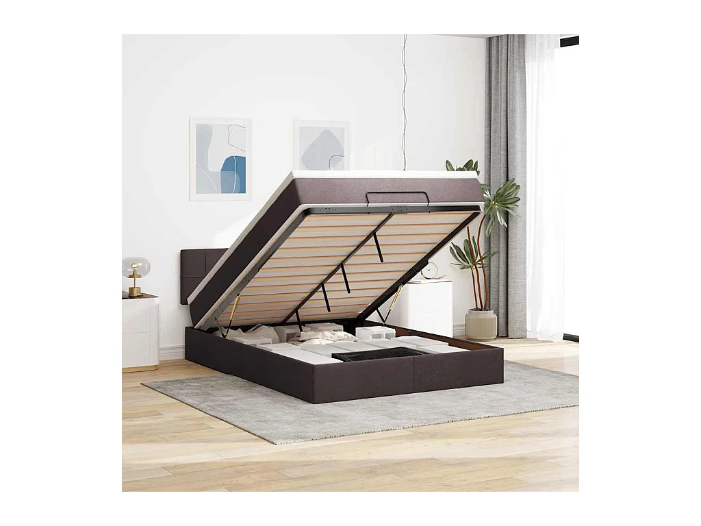 Bed met matras 140x190 cm stof donkerbruin