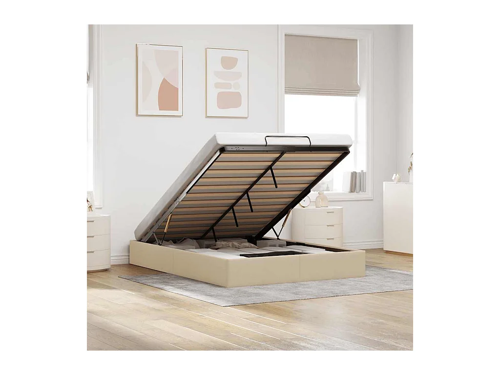 Cadre de lit ottoman sans matelas crème 140x200 cm tissu