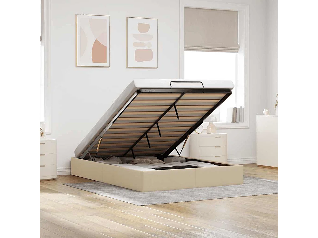 Ottoman-Bett ohne Matratze Creme 140x200 cm Stoff