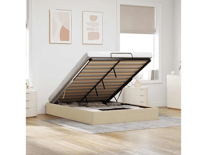 Ottoman-Bett ohne Matratze Creme 140x200 cm Stoff