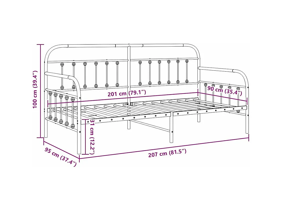 Struttura per letto di giorno Bianco 90 x 200 cm Acciaio