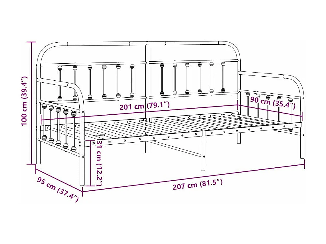 Bedframe voor een daybed Wit 90 x 200 cm Gepoedercoat staal