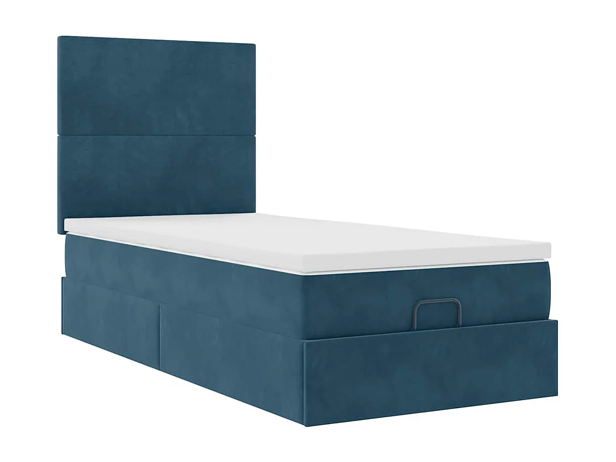 Cadre de lit ottoman avec matelas bleu foncé 90x200 cm velours