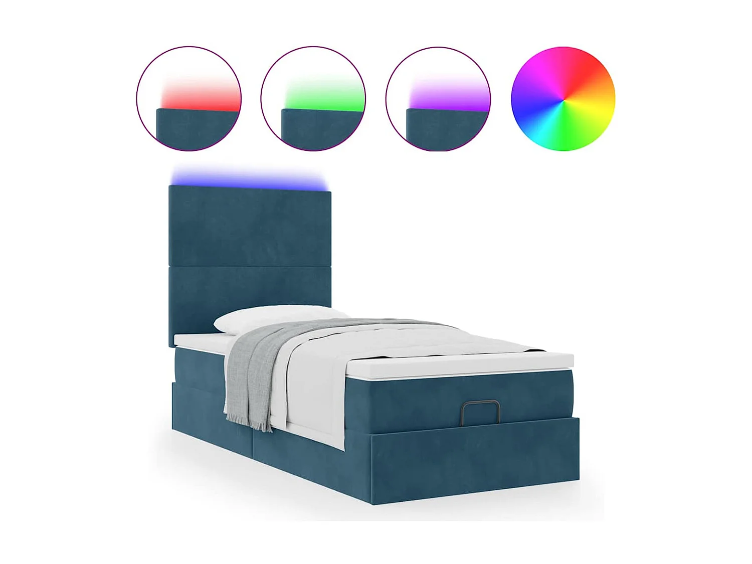 Ottoman-Bett mit Matratzen & LEDs Dunkelblau 90x200 cm Samt