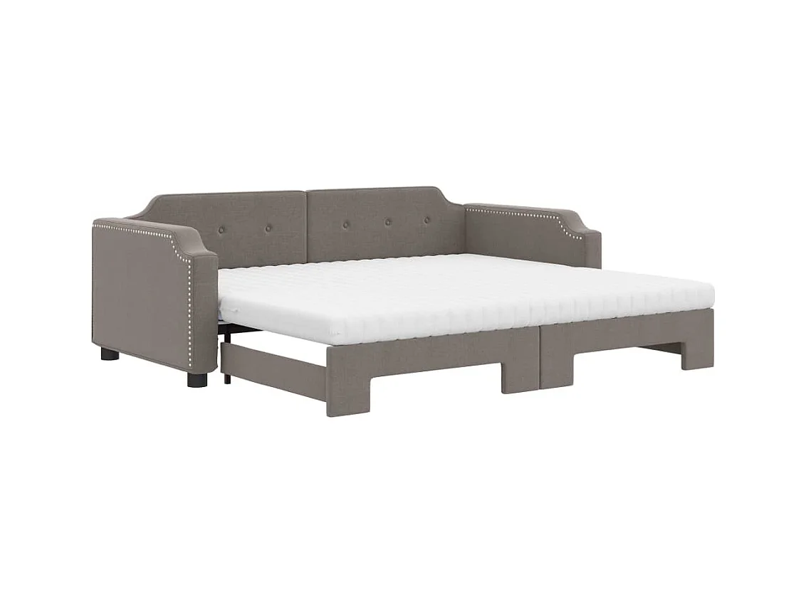 Lit de jour avec gigogne et matelas taupe 90x200 cm tissu