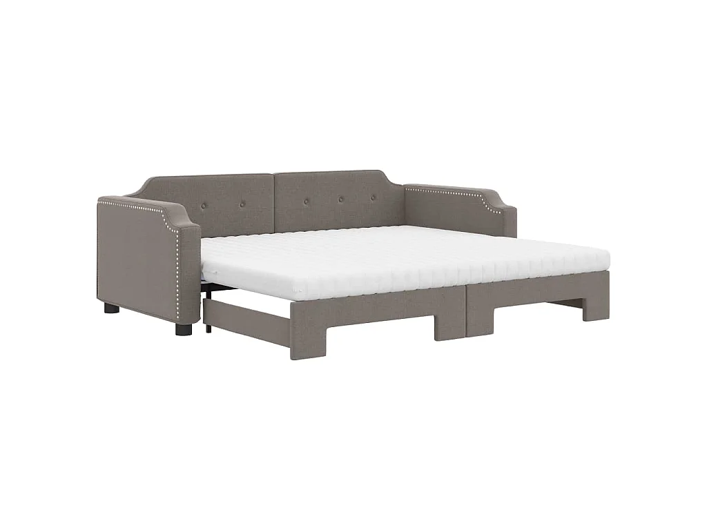 Lit de jour avec gigogne et matelas taupe 90x200 cm tissu
