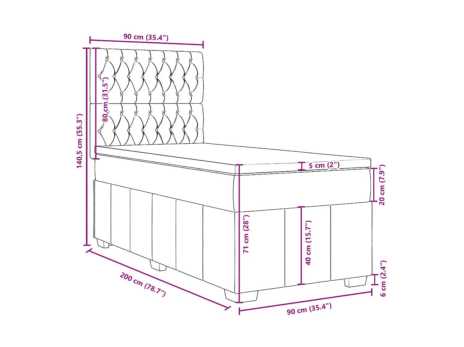 Cama com molas/colchão 90x200 cm tecido cinza-claro