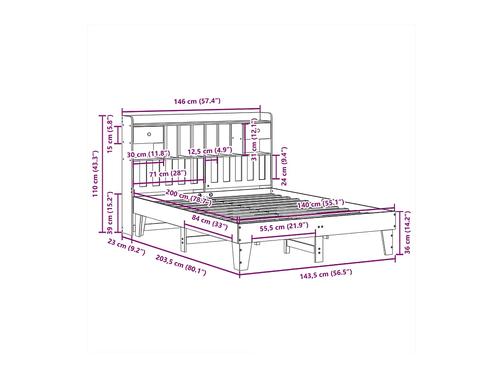 Cadre de lit sans matelas blanc 140x200 cm bois de pin massif