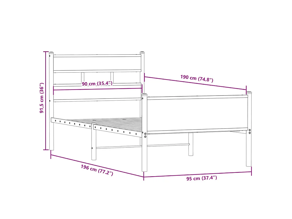Estructura de cama sin colchón madera roble ahumado 90x190 cm