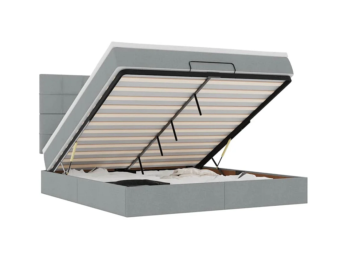 Cadre de lit ottoman et matelas gris clair 180x200 cm tissu