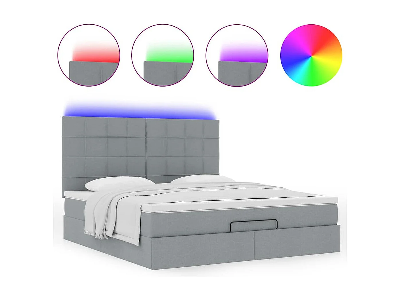 Ottoman-Bett mit Matratze & LEDs Hellgrau 180x200 cm Stoff