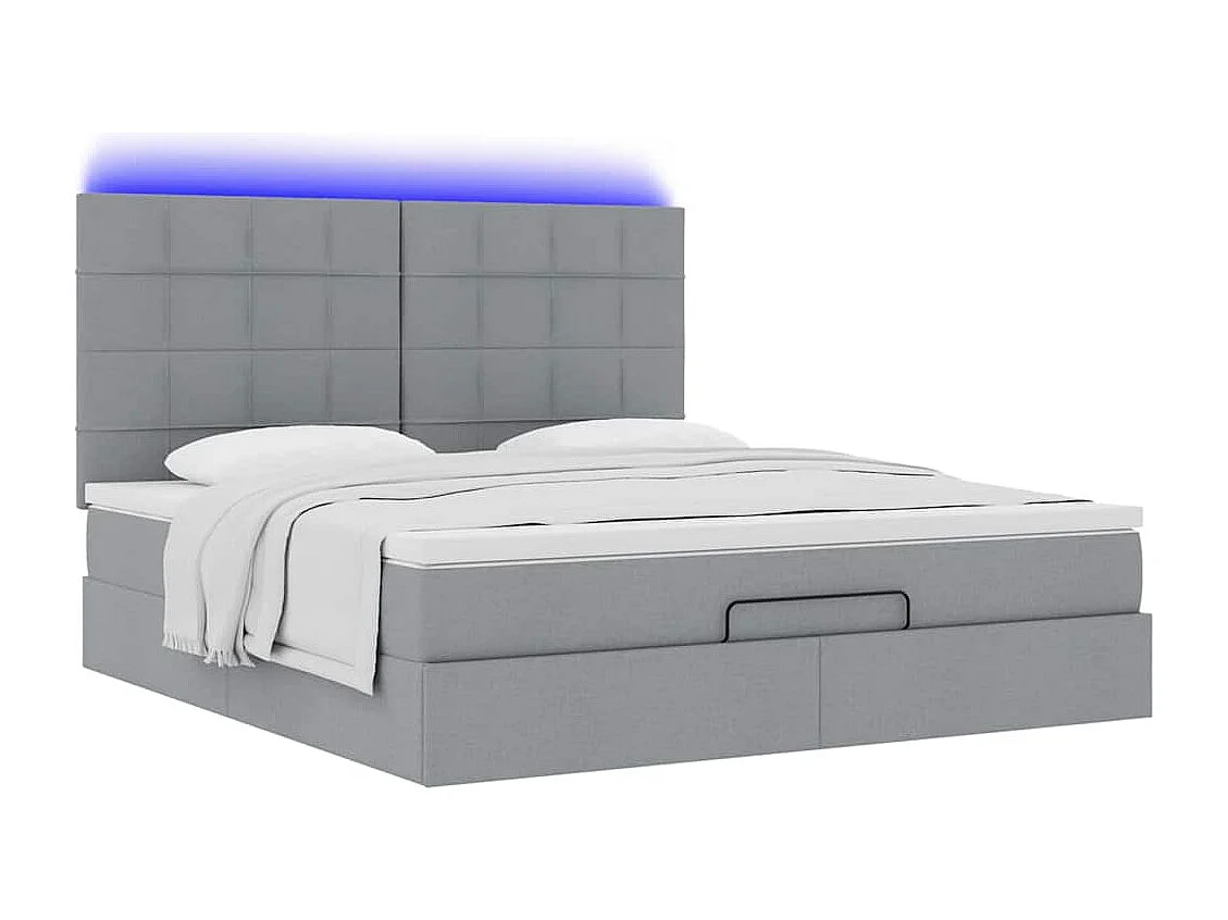 Ottoman-Bett mit Matratze & LEDs Hellgrau 180x200 cm Stoff