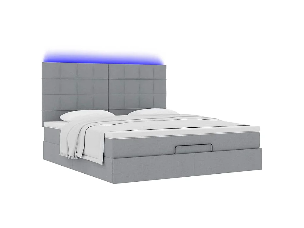 Ottoman-Bett mit Matratze & LEDs Hellgrau 180x200 cm Stoff