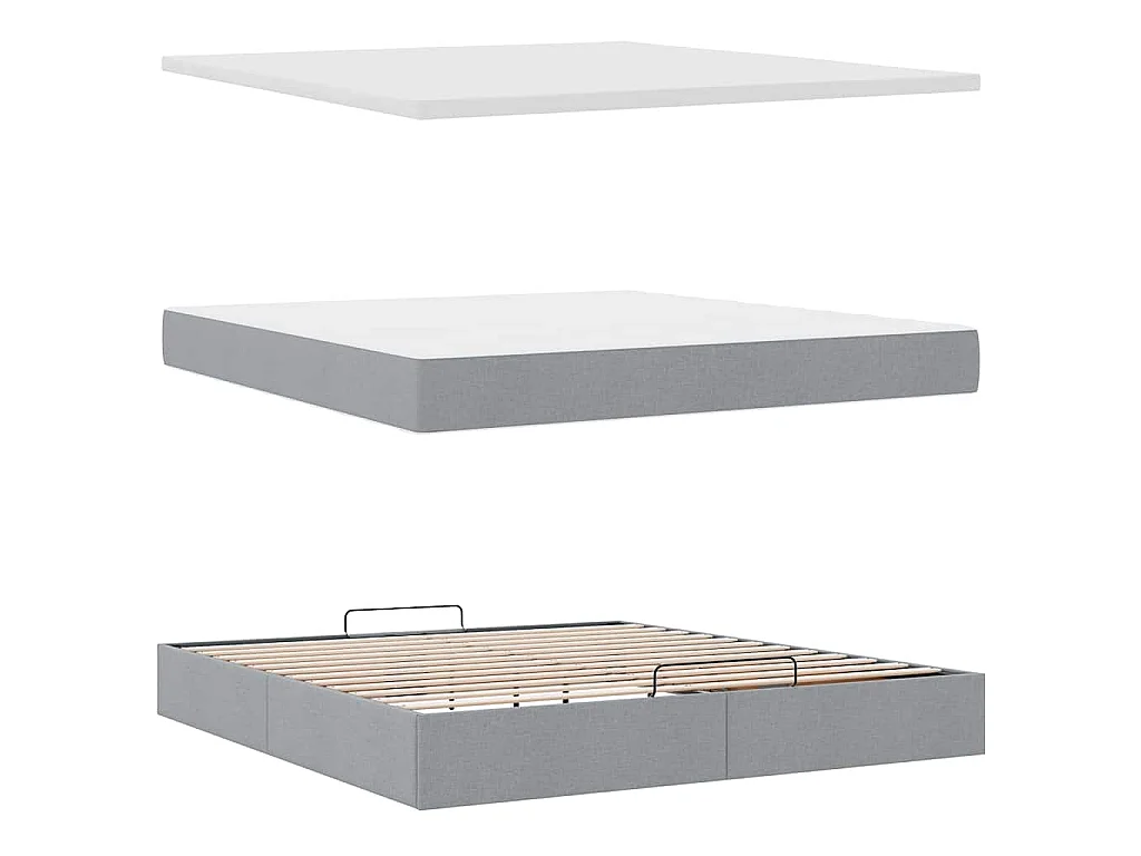 Ottoman-Bett mit Matratze & LEDs Hellgrau 180x200 cm Stoff