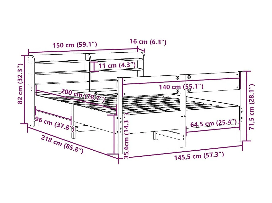 Bedframe zonder matras massief grenenhout wit 140x200 cm
