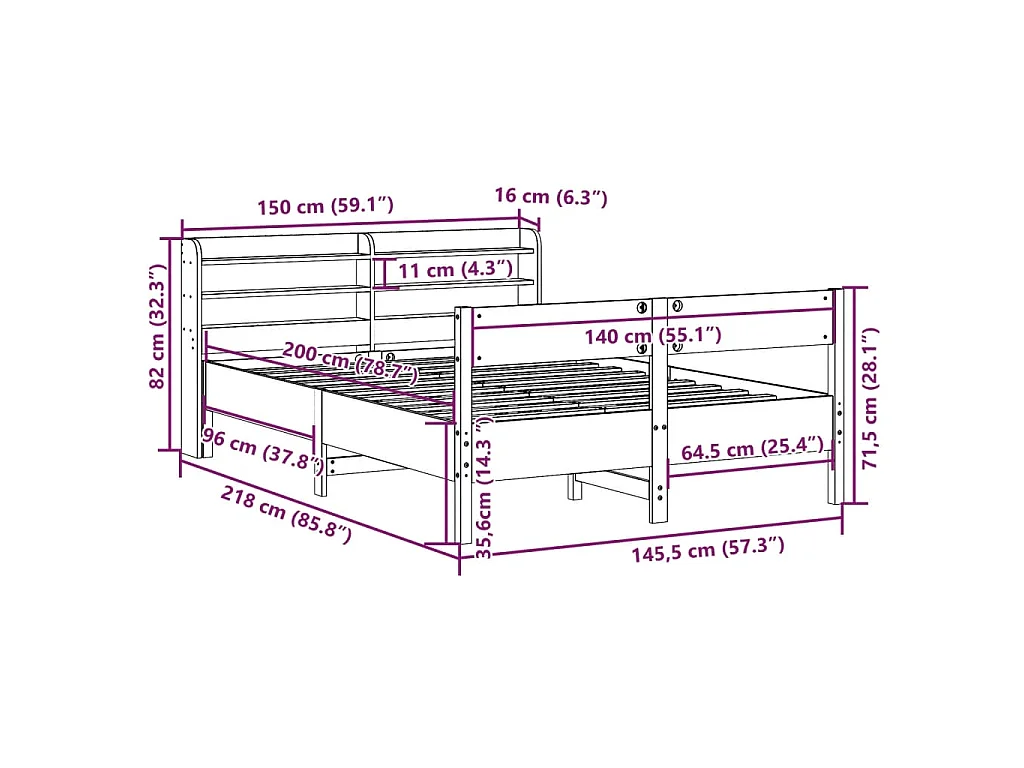 Bedframe zonder matras massief grenenhout wit 140x200 cm