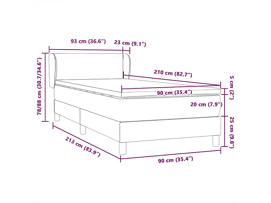 Giroletto a Molle con Materasso Rosa 90x210 cm Velluto