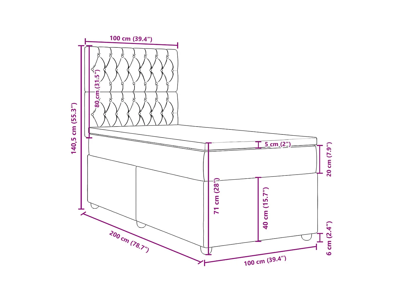 Boxspringbett mit Matratze Blau 100x200 cm Stoff