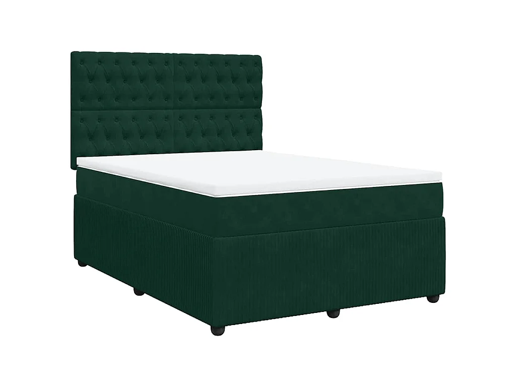 Cama box spring con colchón terciopelo verde oscuro 140x200 cm